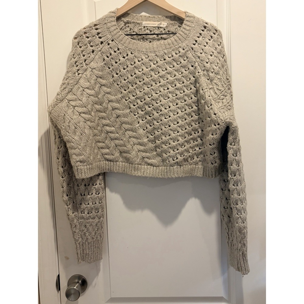 Altard State XL Chunky Knit Cropped Sweater Beige Boho Cozy Cottagecore Pullover